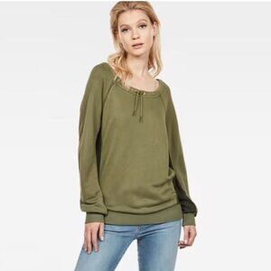 G Star Raw Womens Green Boat Neck Ribbed Cuff Long Sleeve Ore Sweater Size XXS